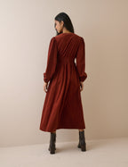 Riley Cord Shirred Waist Midi Dress