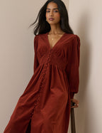 Riley Cord Shirred Waist Midi Dress
