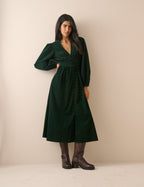 Green Cord Shirred Riley Midi Dress