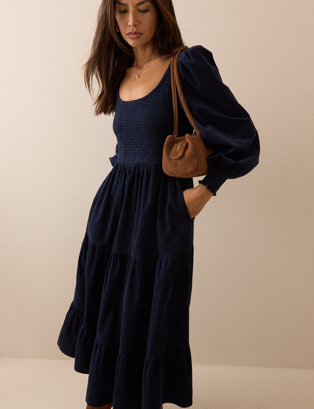 Navy Cord Ruby Midi Dress