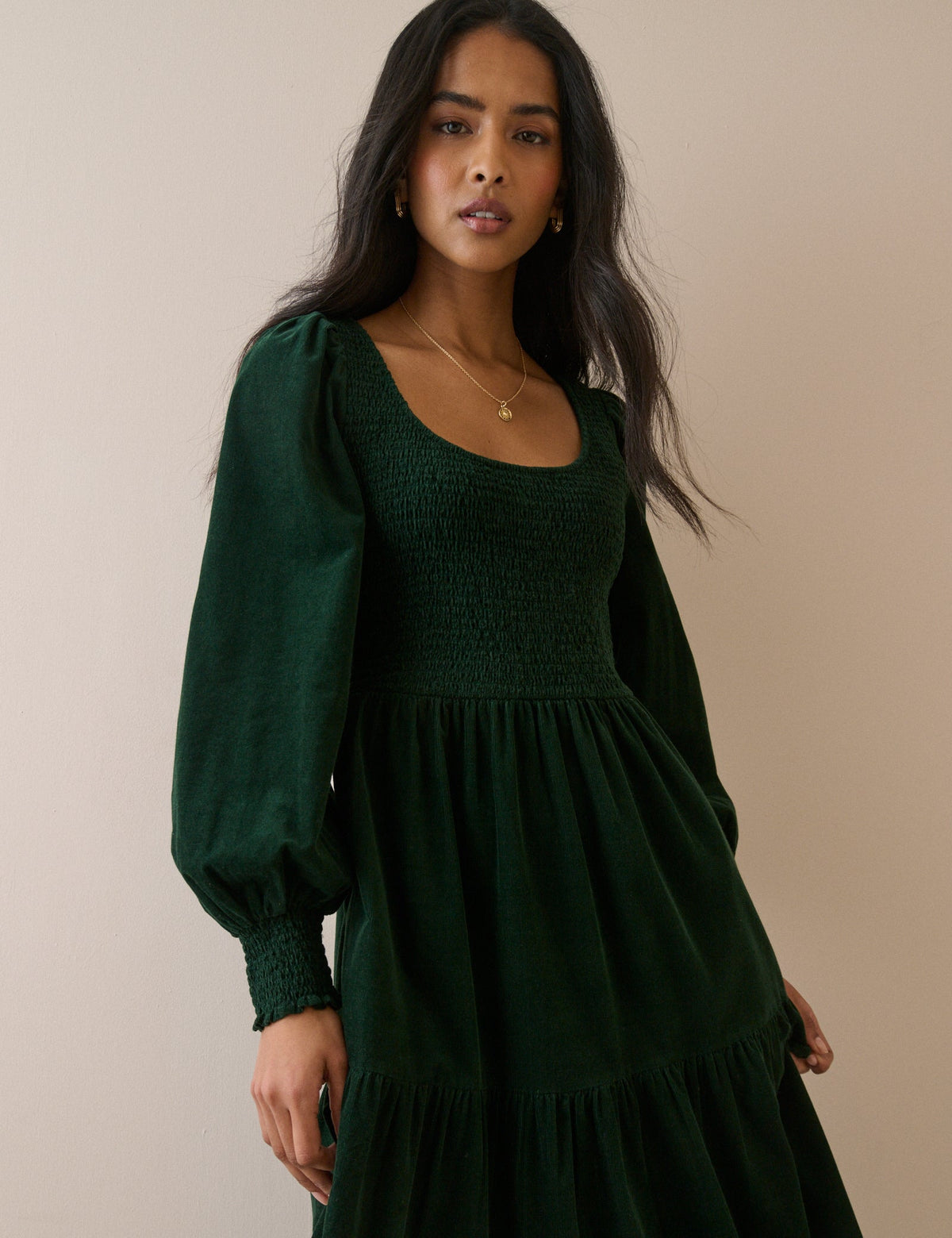 Khaki Cord Ruby Midi Dress