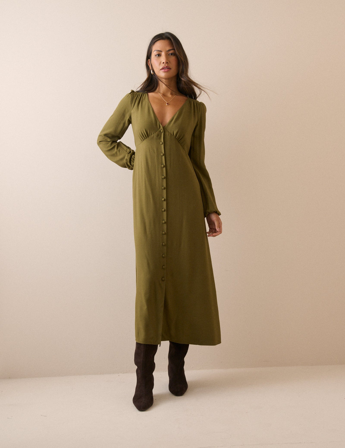 Khaki Kennedy Midi Dress