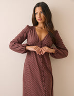 Brown Polka Dot Kennedy Midi Dress