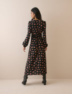 Black and Pink Floral Kennedy Midi Dress