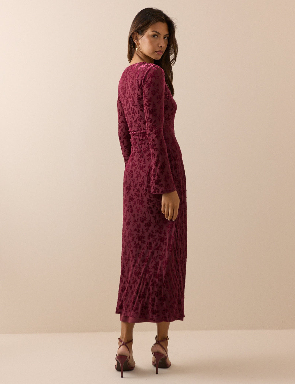 Burgundy Velvet Floral Clarissa Midi Dress
