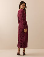 Burgundy Velvet Floral Clarissa Midi Dress