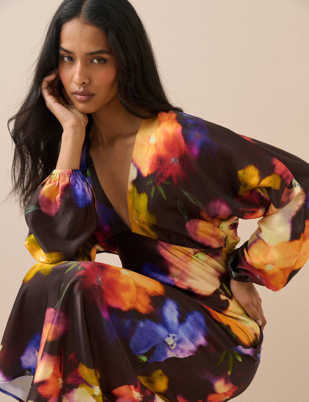 Floral Satin Allura Midi Dress