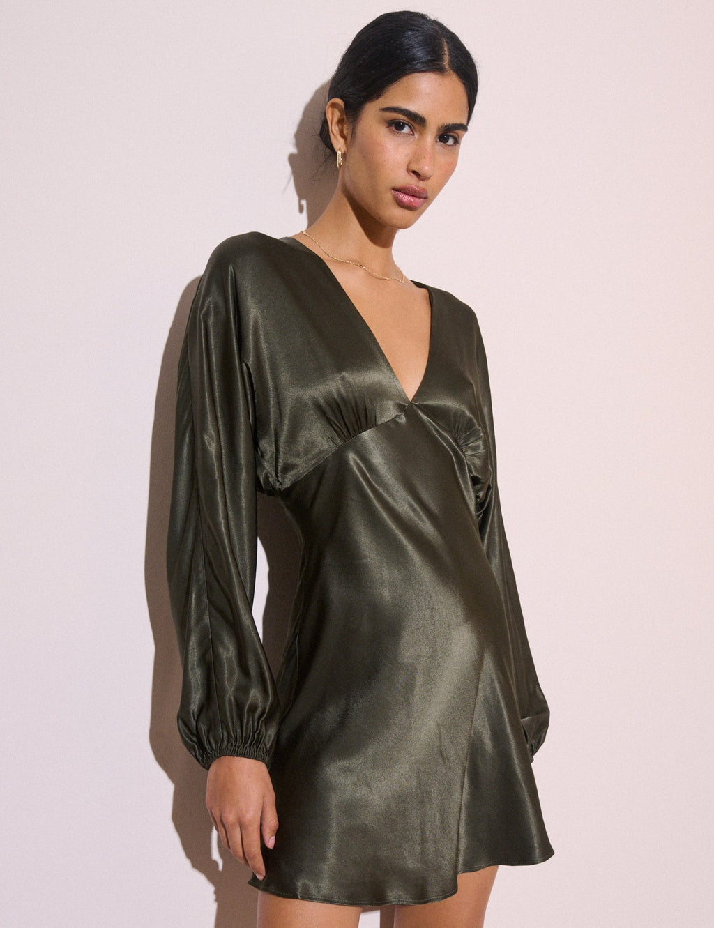 Khaki Satin Allura Mini Dress