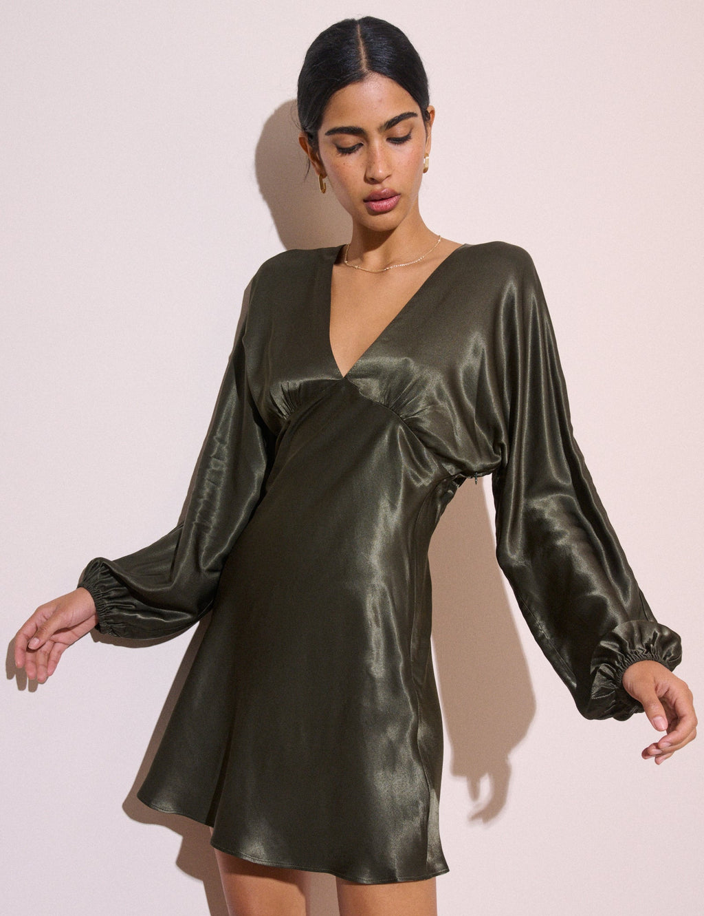 Khaki Satin Allura Mini Dress