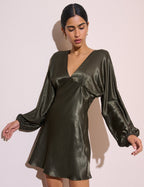 Khaki Satin Allura Mini Dress