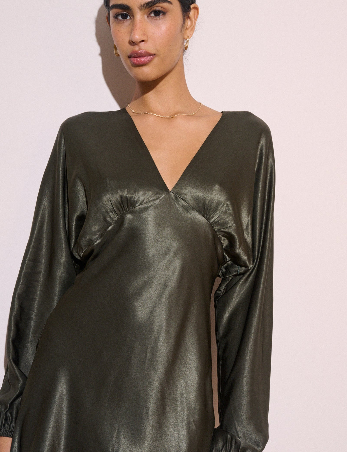 Khaki Satin Allura Mini Dress