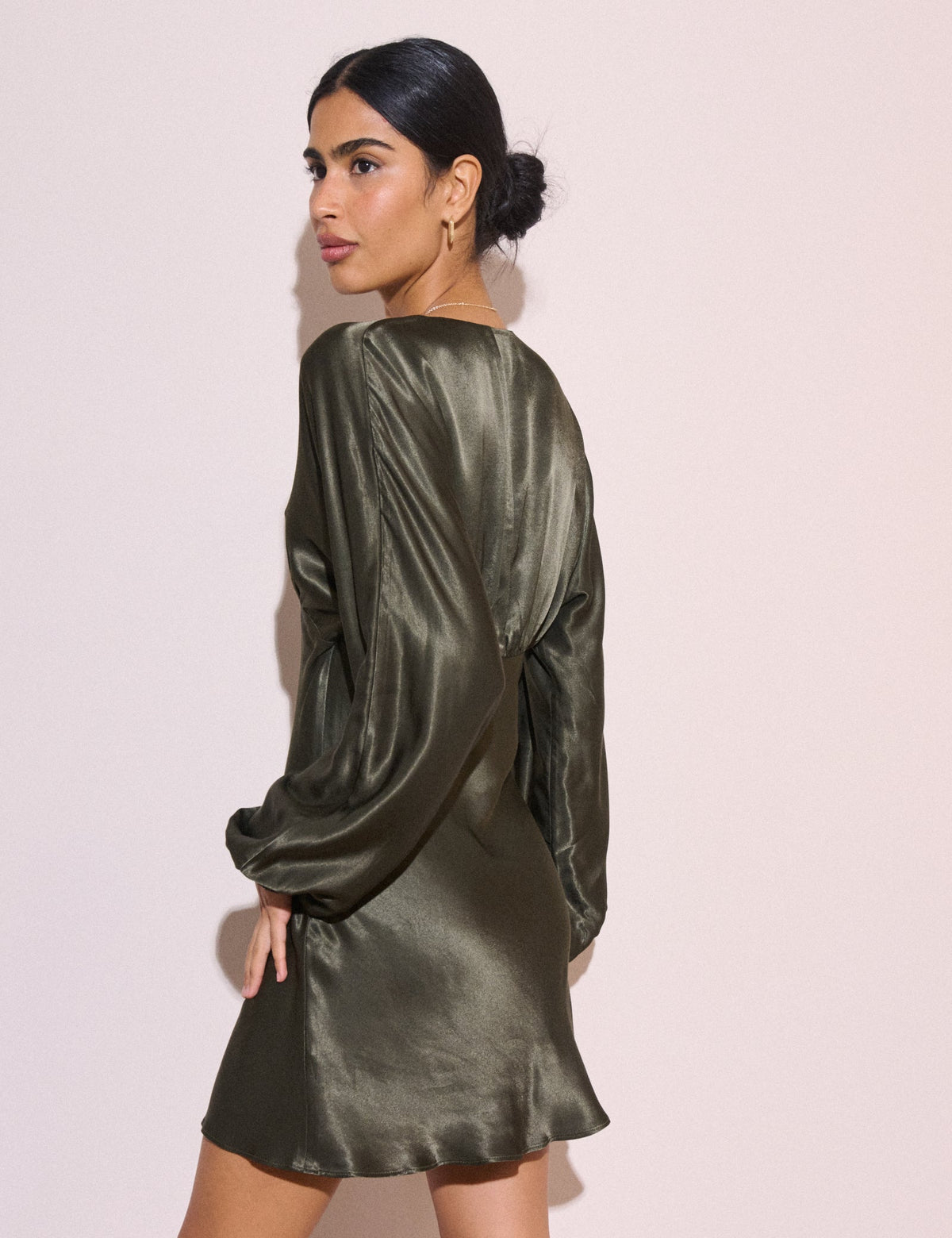 Khaki Satin Allura Mini Dress