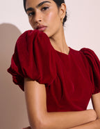 Red Puff Sleeve Velvet Boston Mini Dress