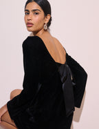 Black Velvet Flared Sleeve Joelle Mini Dress