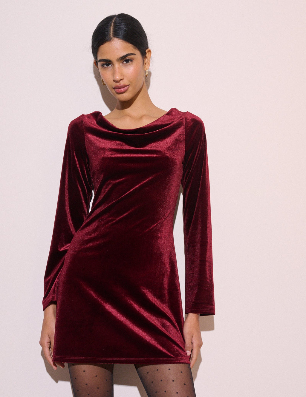 Burgundy Cowl Neck Velvet Leighton Mini Dress