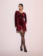 Burgundy Cowl Neck Velvet Leighton Mini Dress