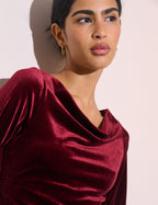 Burgundy Cowl Neck Velvet Leighton Mini Dress