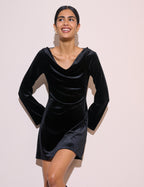 Black Cowl Neck Velvet Leighton Mini Dress