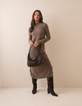 Brown Marl Knitted Cashmere Midi Dress