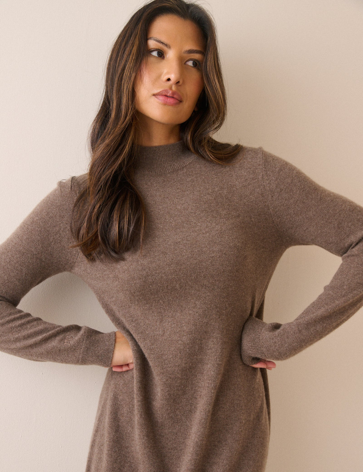 Brown Marl Knitted Cashmere Midi Dress