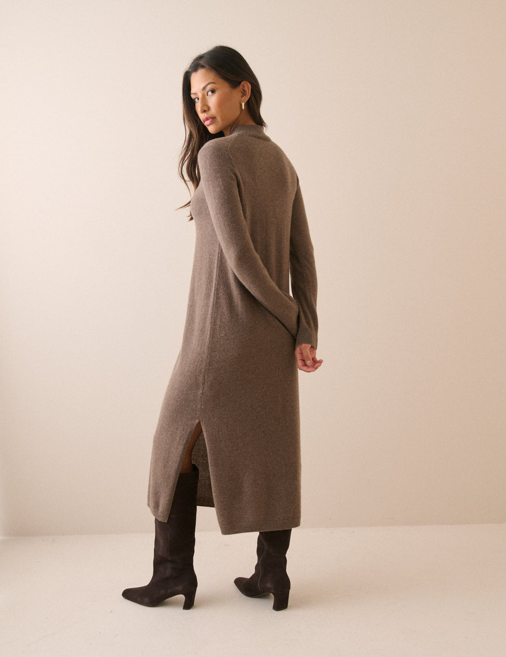 Brown Marl Knitted Cashmere Midi Dress