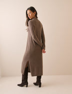 Brown Marl Knitted Cashmere Midi Dress