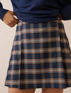 Navy Tartan Check Pleated Mini Skirt