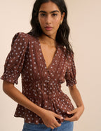 Brown Ditsy Floral Puff Sleeve Seren Blouse