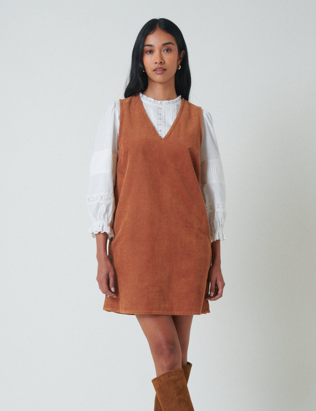 Brown Cord Austin Pinafore Mini Dress