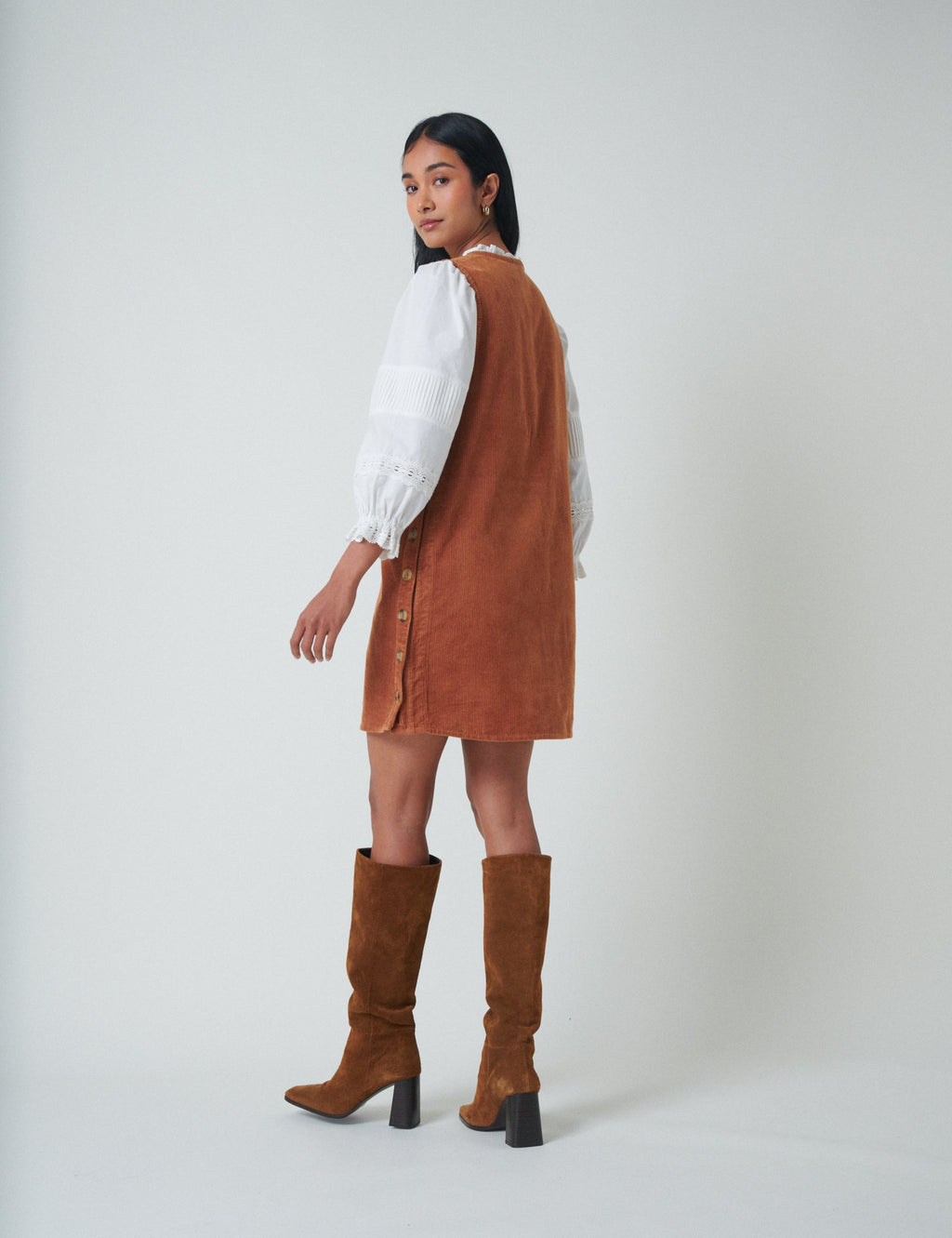 Brown Cord Austin Pinafore Mini Dress