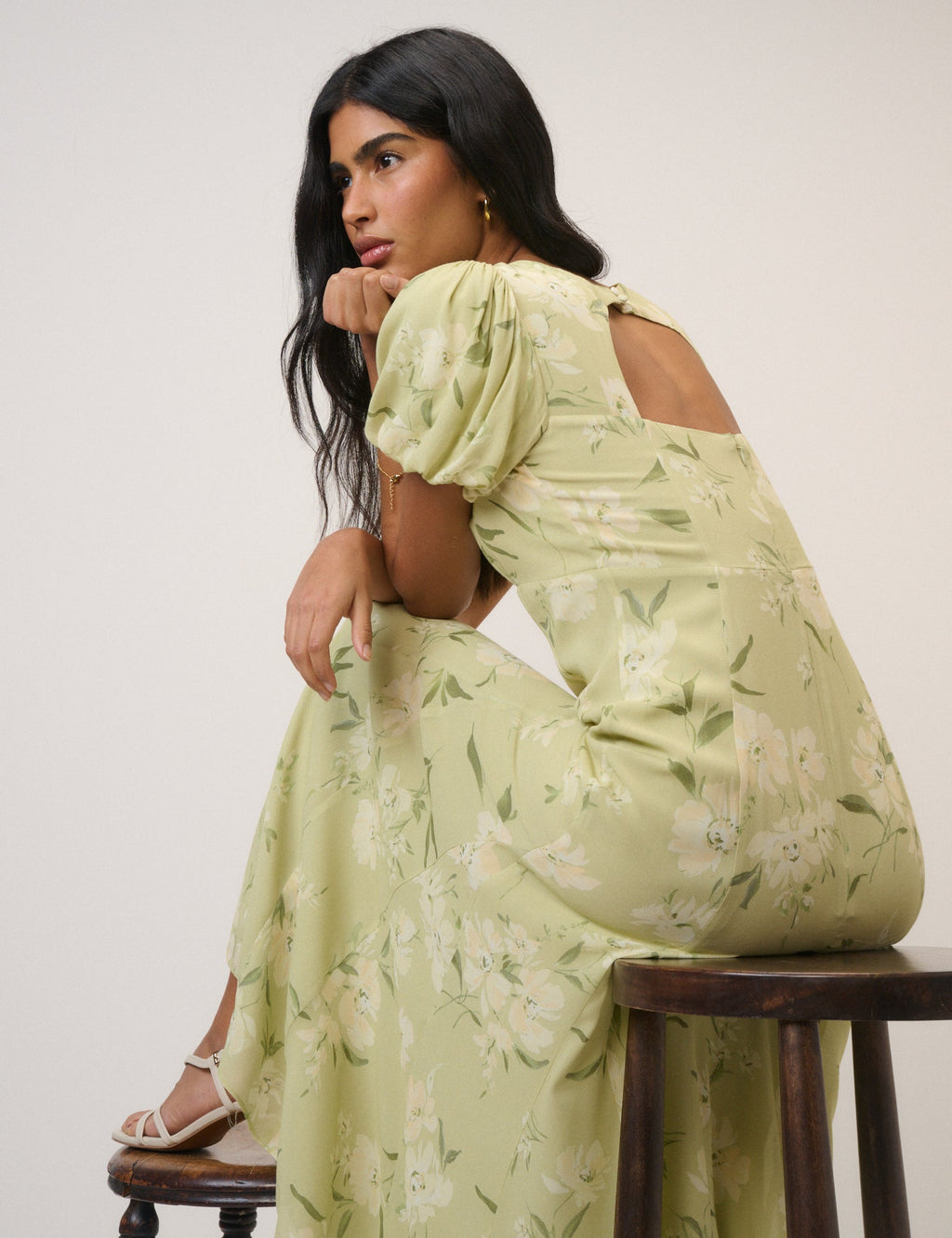 Sage Floral Chiffon Juno Maxi Dress