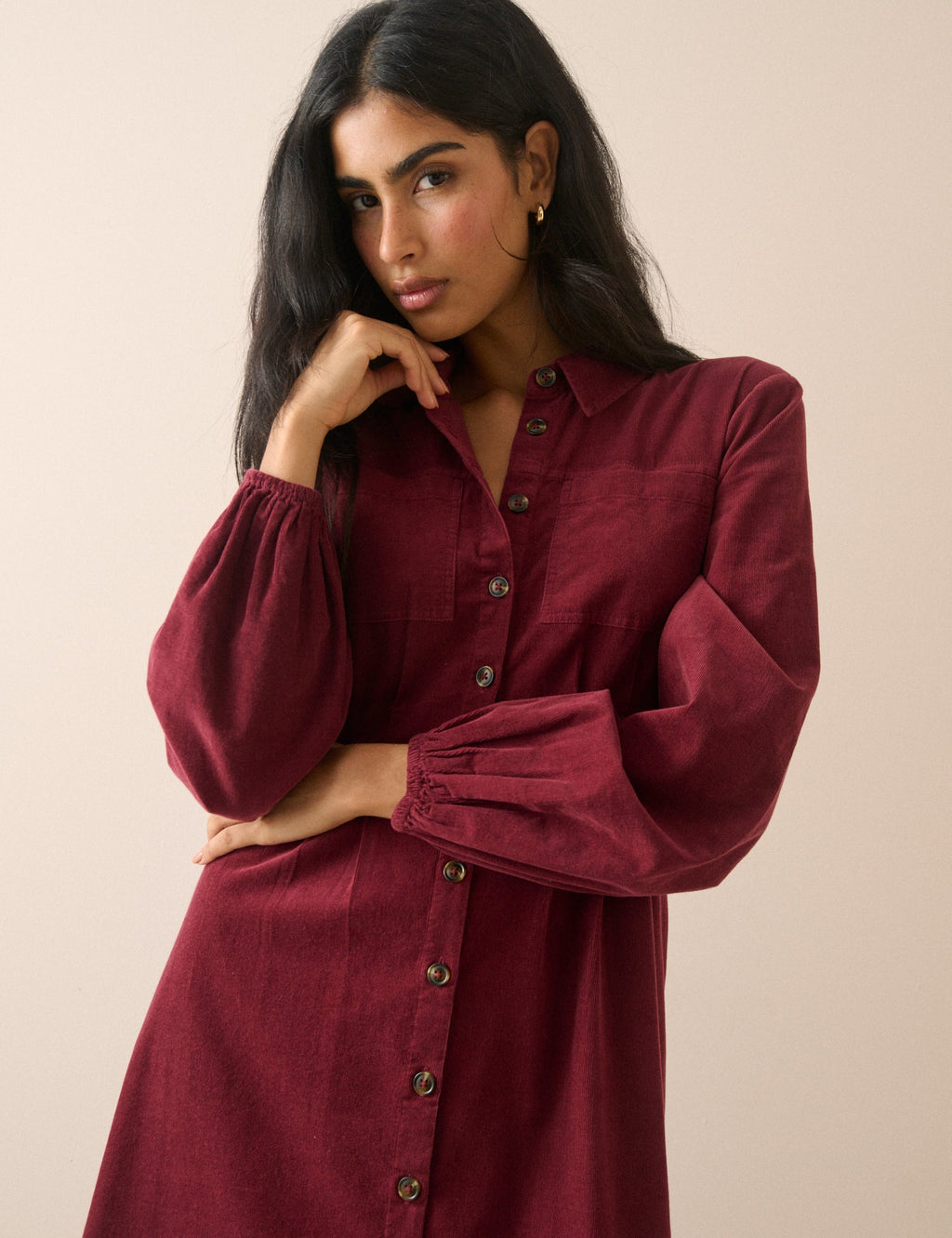Burgundy Cord Montego Midi Dress
