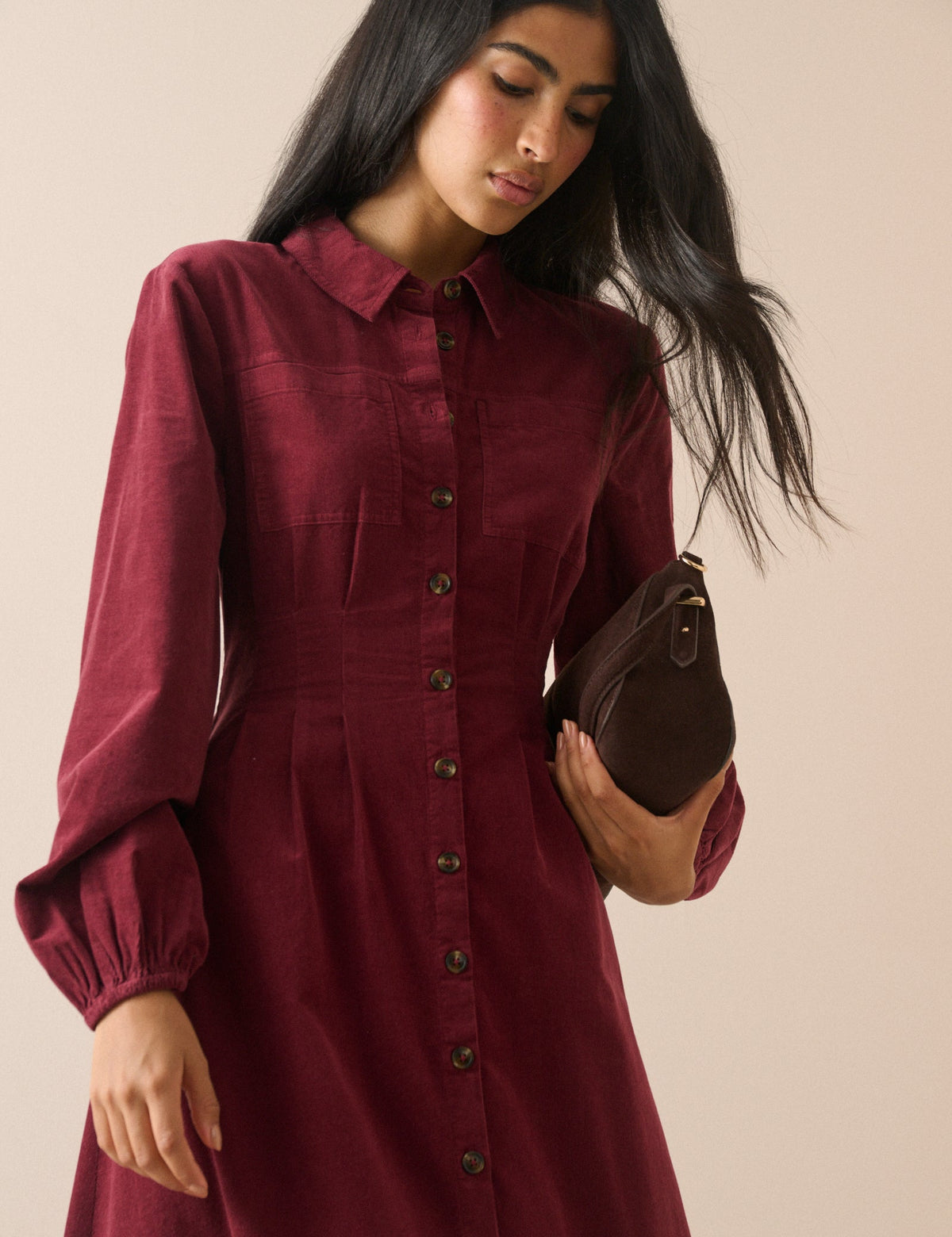 Burgundy Cord Montego Midi Dress