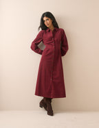 Burgundy Cord Montego Midi Dress