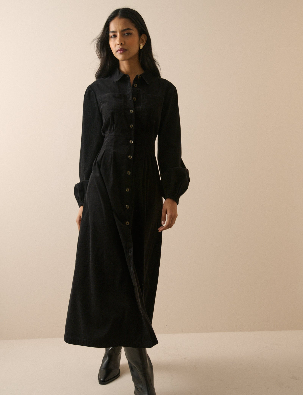Black Montego Cord Midi Dress