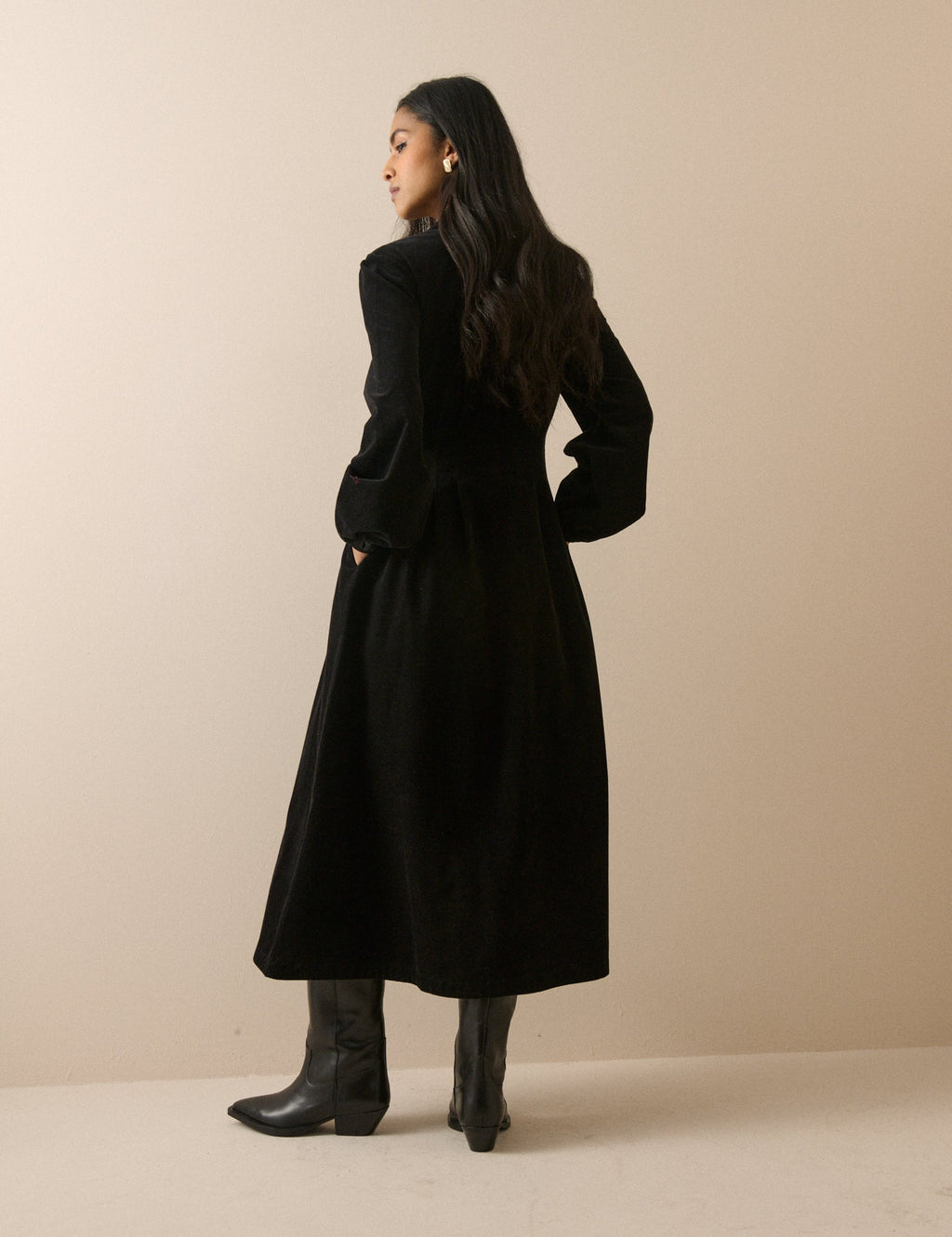 Black Montego Cord Midi Dress