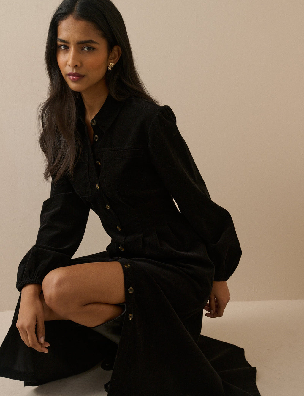 Black Montego Cord Midi Dress