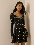 Black Polka Dot Scallop Edge Lyon Mini Dress