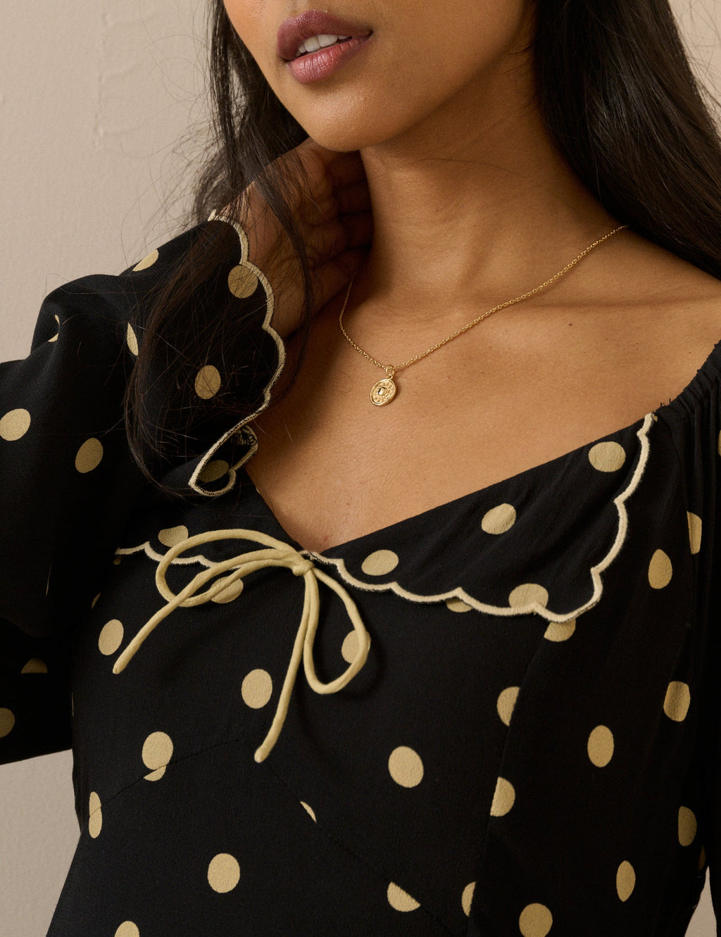 Black Polka Dot Scallop Edge Lyon Mini Dress