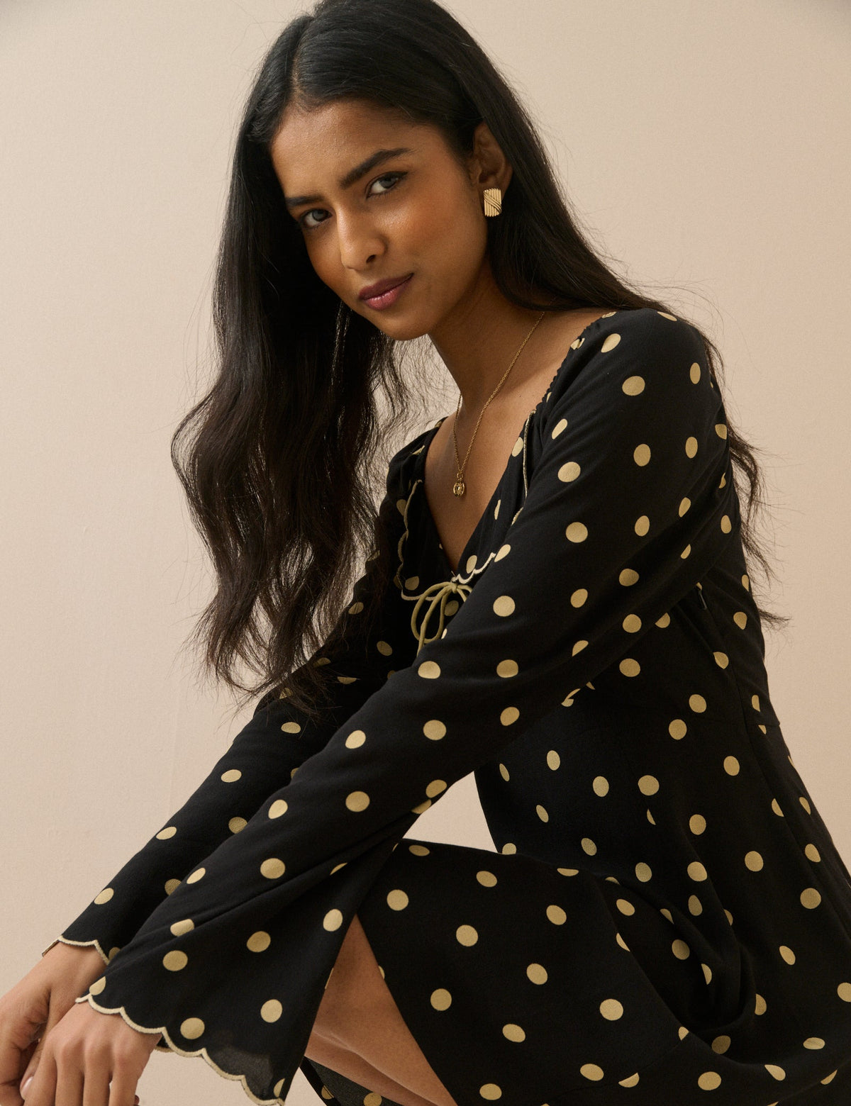 Black Polka Dot Scallop Edge Lyon Mini Dress