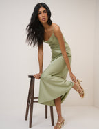 Sage Satin Strappy Ellison Maxi Dress