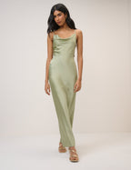 Sage Satin Strappy Ellison Maxi Dress