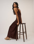 Chocolate Brown Satin Joey Maxi Dress