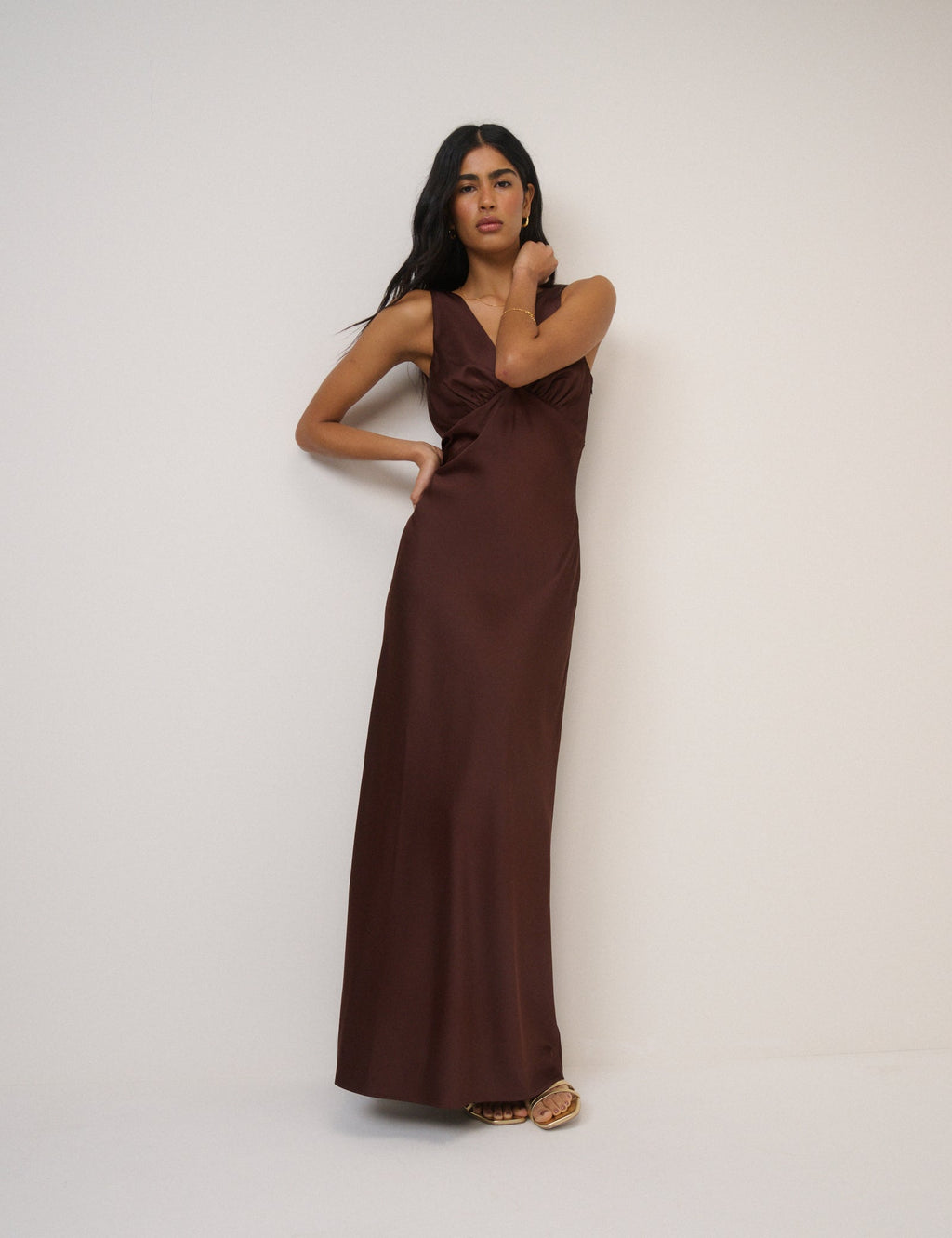 Chocolate Brown Satin Joey Maxi Dress