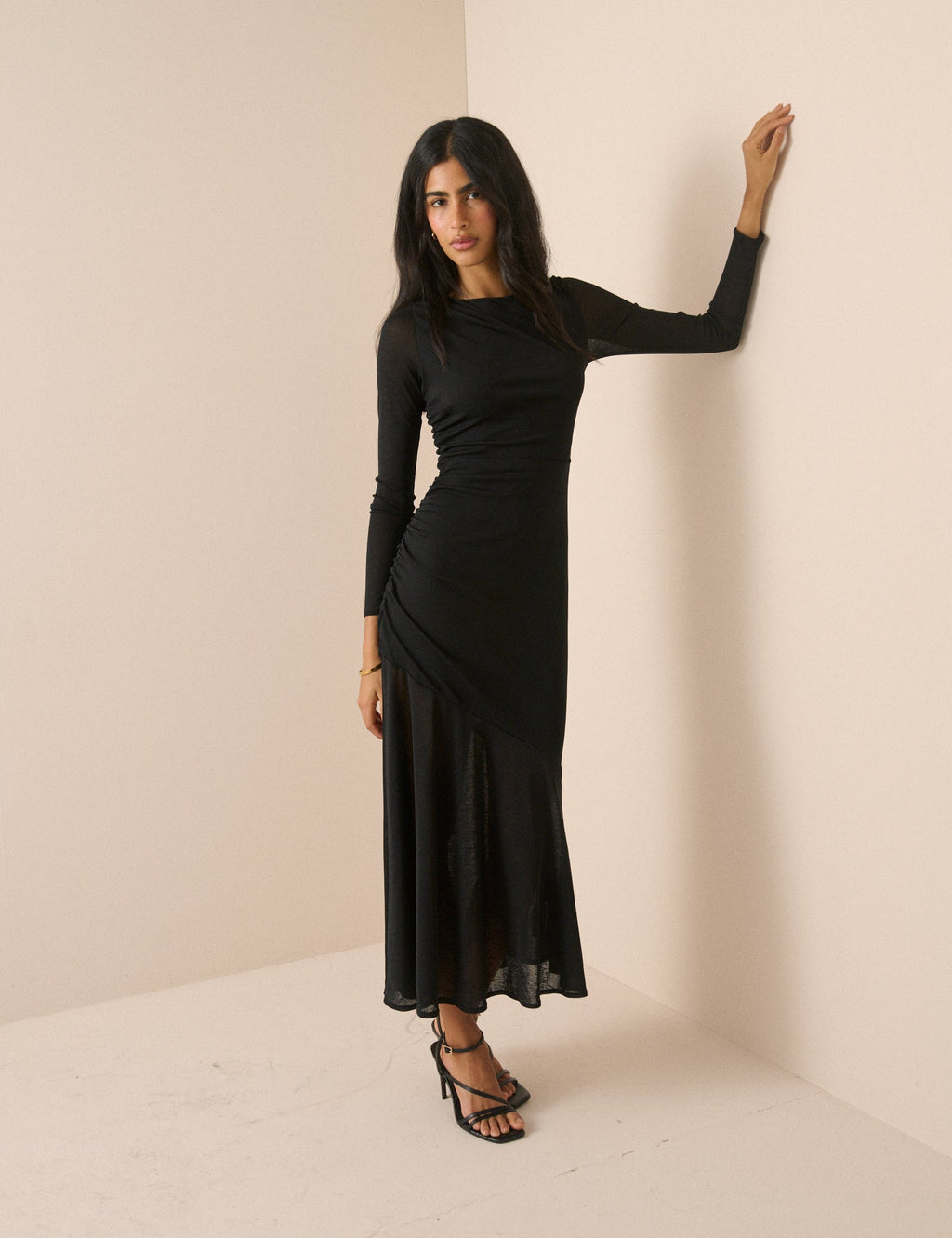 Black Jersey Ruched Tallulah Midi Dress