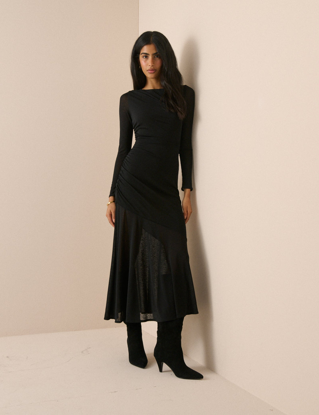 Black Jersey Ruched Tallulah Midi Dress