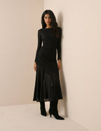 Black Jersey Ruched Tallulah Midi Dress