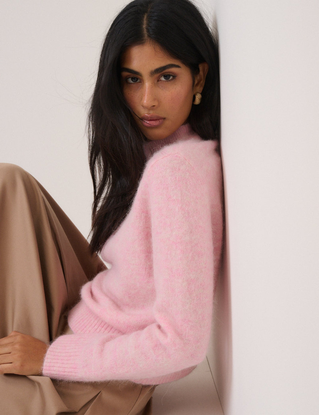 Pink Funnel Neck Knitted Jumper