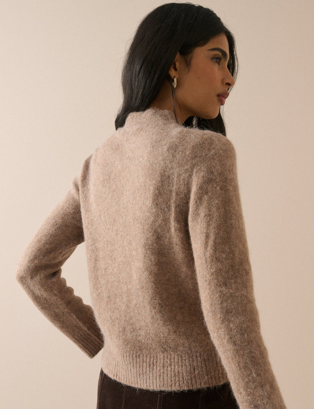 Beige Ribbed Trim Jumper