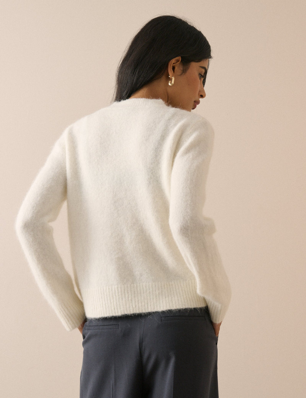 White Ribbed Trim Jumper